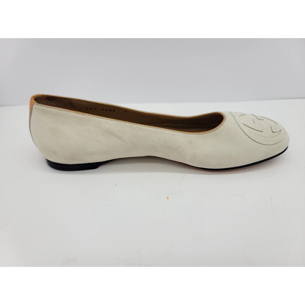 Gucci Women's Size 7 Beige Suede Ballet Flats Slip-On Round Toe Logo - Picture 4 of 9